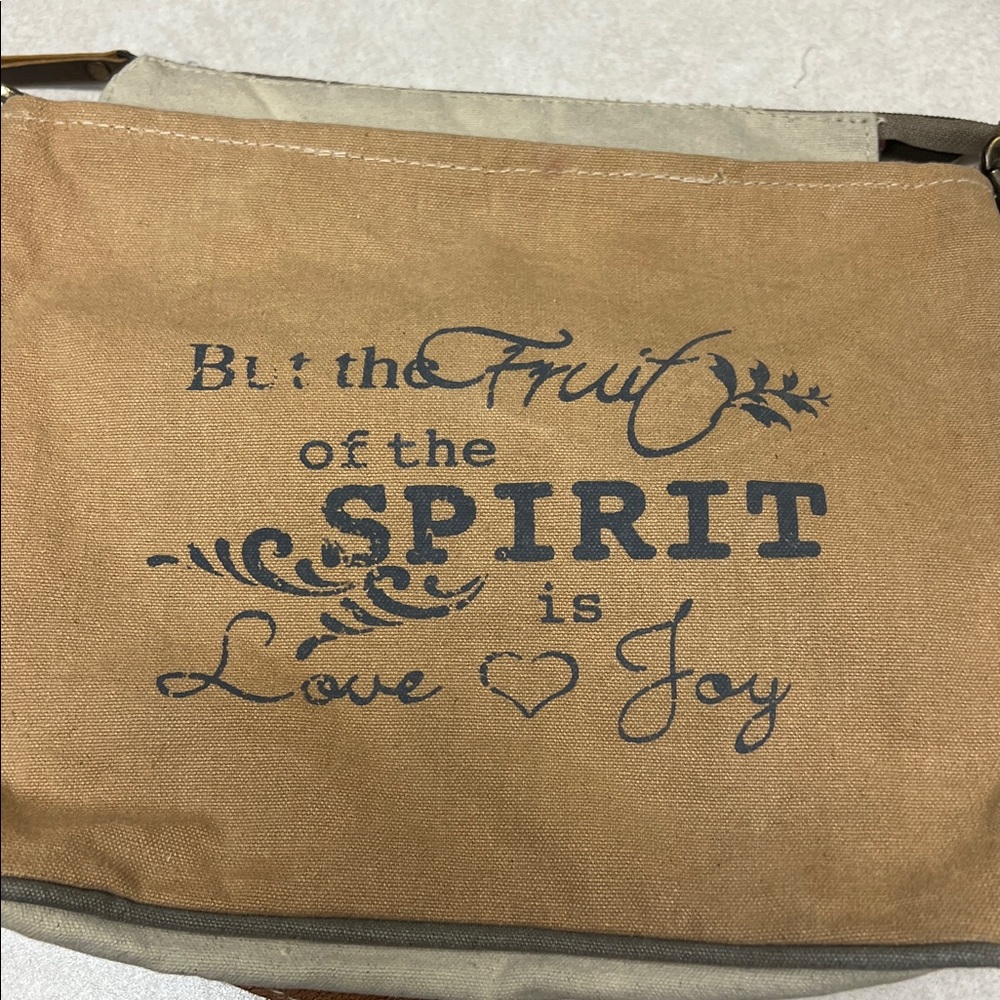 Tan and Brown Crossbody Bag with Inspirational Quote - Picture 2 of 3